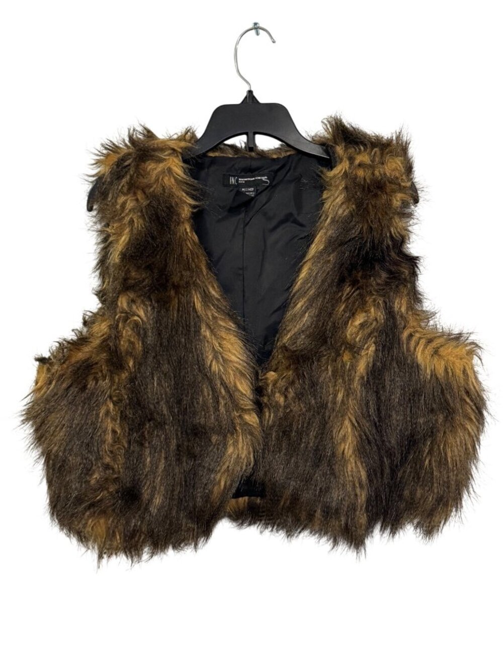 INC International Concepts Faux Fur Vest Petite Medium Brown Black